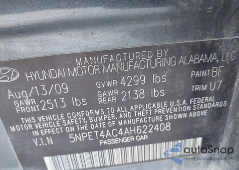2010 Hyundai Sonata Gls from USA, damaged, VIN 5NPET4AC4AH622408
